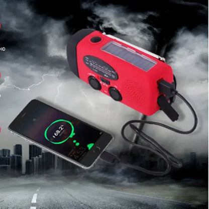 Solar Hand Crank Emergency Radio with LED Flashlight & USB Power Bank for Camping Weather Alerts Outdoor Survival