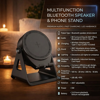 Multifunctional Bluetooth Speaker Phone Stand with Wireless Charging & LED Lights