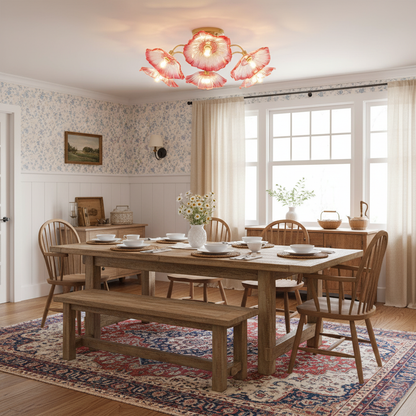 Frosted Glass Floral Flush Mount Ceiling Fixture 3-6 Light Semi-Flush Fixture for Bedroom Living Room Dining Room | Modern Decorative Overhe
