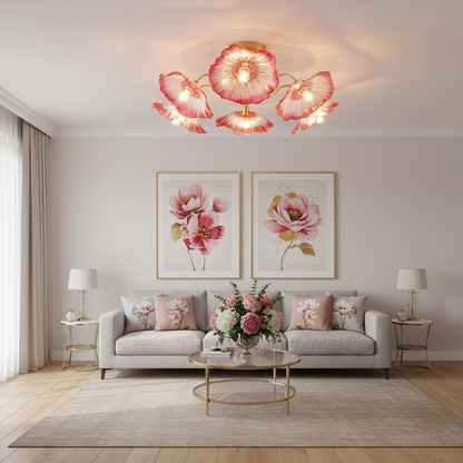 Frosted Glass Floral Flush Mount Ceiling Fixture 3-6 Light Semi-Flush Fixture for Bedroom Living Room Dining Room | Modern Decorative Overhe