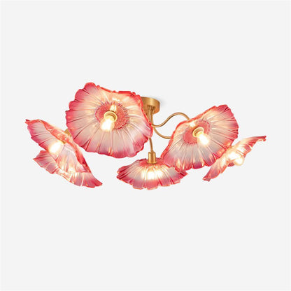 Frosted Glass Floral Flush Mount Ceiling Fixture 3-6 Light Semi-Flush Fixture for Bedroom Living Room Dining Room | Modern Decorative Overhe