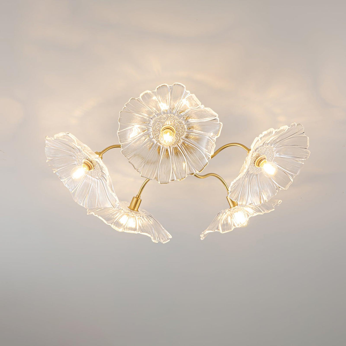 Frosted Glass Floral Flush Mount Ceiling Fixture 3-6 Light Semi-Flush Fixture for Bedroom Living Room Dining Room | Modern Decorative Overhe
