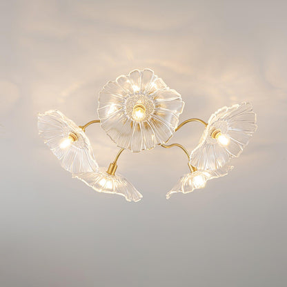 Frosted Glass Floral Flush Mount Ceiling Fixture 3-6 Light Semi-Flush Fixture for Bedroom Living Room Dining Room | Modern Decorative Overhe