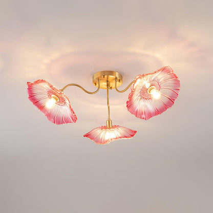 Frosted Glass Floral Flush Mount Ceiling Fixture 3-6 Light Semi-Flush Fixture for Bedroom Living Room Dining Room | Modern Decorative Overhe