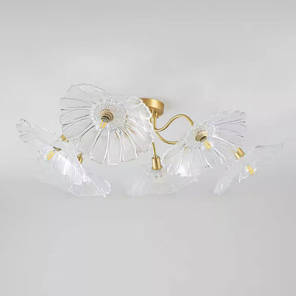 Frosted Glass Floral Flush Mount Ceiling Fixture 3-6 Light Semi-Flush Fixture for Bedroom Living Room Dining Room | Modern Decorative Overhe