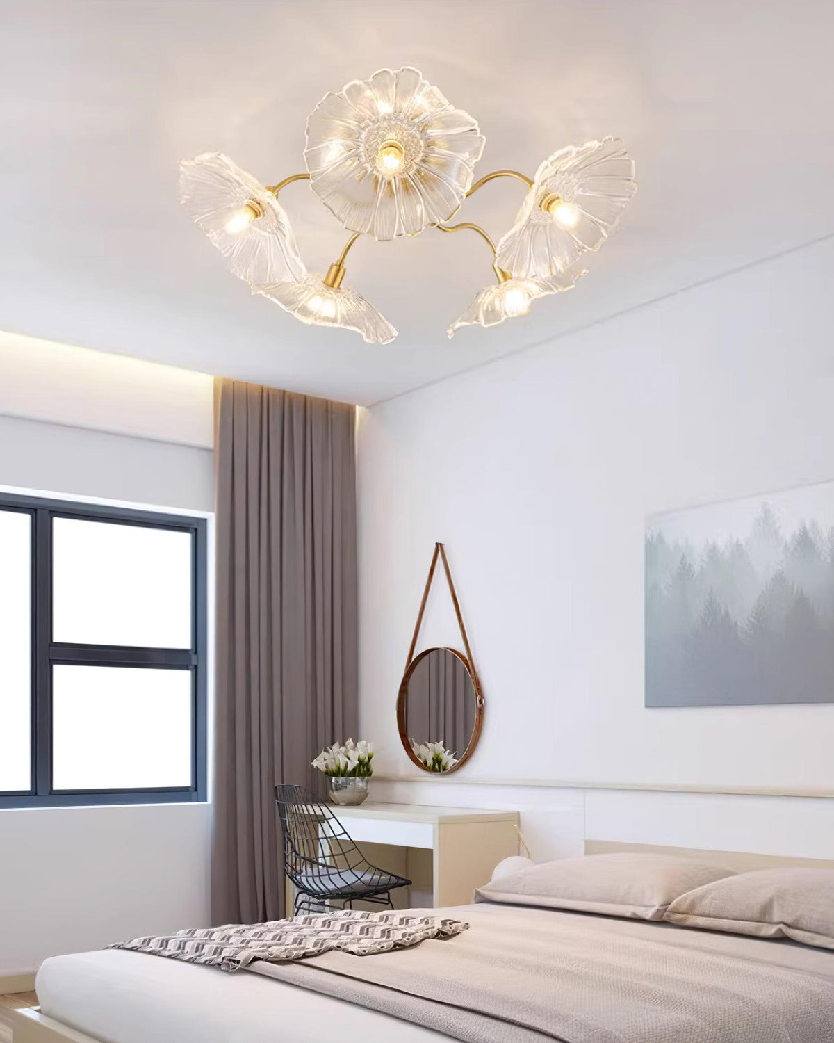 Frosted Glass Floral Flush Mount Ceiling Fixture 3-6 Light Semi-Flush Fixture for Bedroom Living Room Dining Room | Modern Decorative Overhe