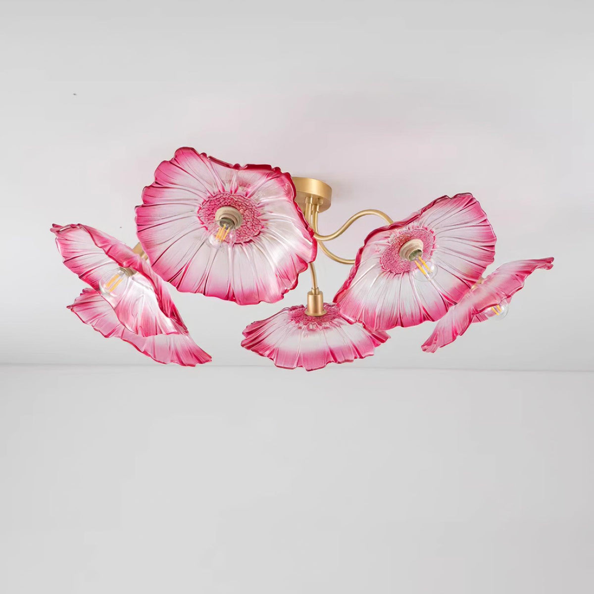Frosted Glass Floral Flush Mount Ceiling Fixture 3-6 Light Semi-Flush Fixture for Bedroom Living Room Dining Room | Modern Decorative Overhe