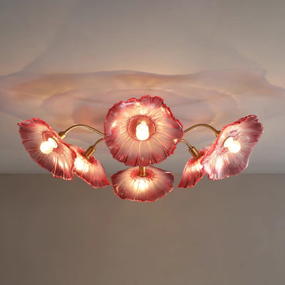 Frosted Glass Floral Flush Mount Ceiling Fixture 3-6 Light Semi-Flush Fixture for Bedroom Living Room Dining Room | Modern Decorative Overhe