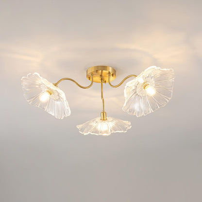 Frosted Glass Floral Flush Mount Ceiling Fixture 3-6 Light Semi-Flush Fixture for Bedroom Living Room Dining Room | Modern Decorative Overhe