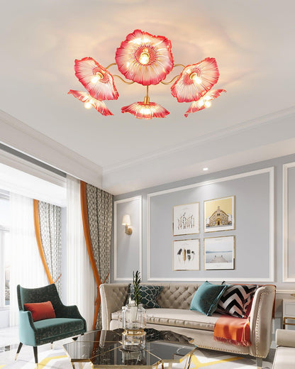 Frosted Glass Floral Flush Mount Ceiling Fixture 3-6 Light Semi-Flush Fixture for Bedroom Living Room Dining Room | Modern Decorative Overhe