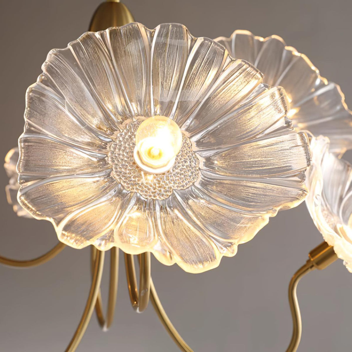 Frosted Glass Floral Pendant Light 35 in Multi-Arm Hanging Fixture Clear Pink Gold Overhead Illumination Dining Living Foyer Entry Modern In