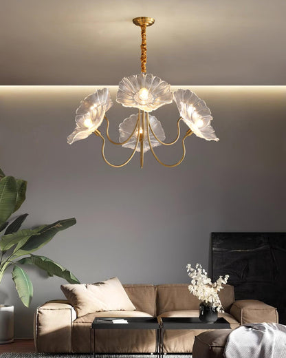 Frosted Glass Floral Pendant Light 35 in Multi-Arm Hanging Fixture Clear Pink Gold Overhead Illumination Dining Living Foyer Entry Modern In