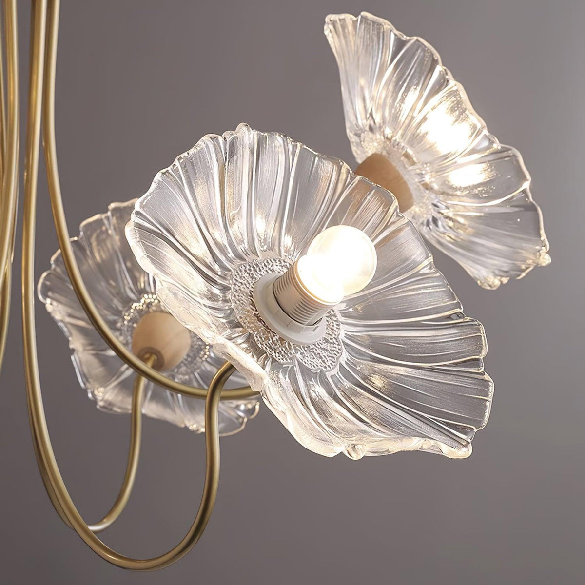 Frosted Glass Floral Pendant Light 35 in Multi-Arm Hanging Fixture Clear Pink Gold Overhead Illumination Dining Living Foyer Entry Modern In