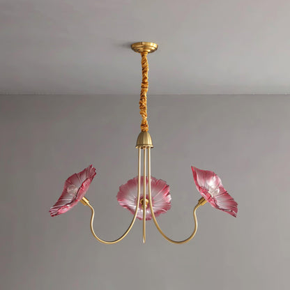 Frosted Glass Floral Pendant Light 35 in Multi-Arm Hanging Fixture Clear Pink Gold Overhead Illumination Dining Living Foyer Entry Modern In