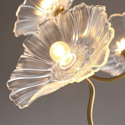 Frosted Glass Floral Pendant Light 35 in Multi-Arm Hanging Fixture Clear Pink Gold Overhead Illumination Dining Living Foyer Entry Modern In