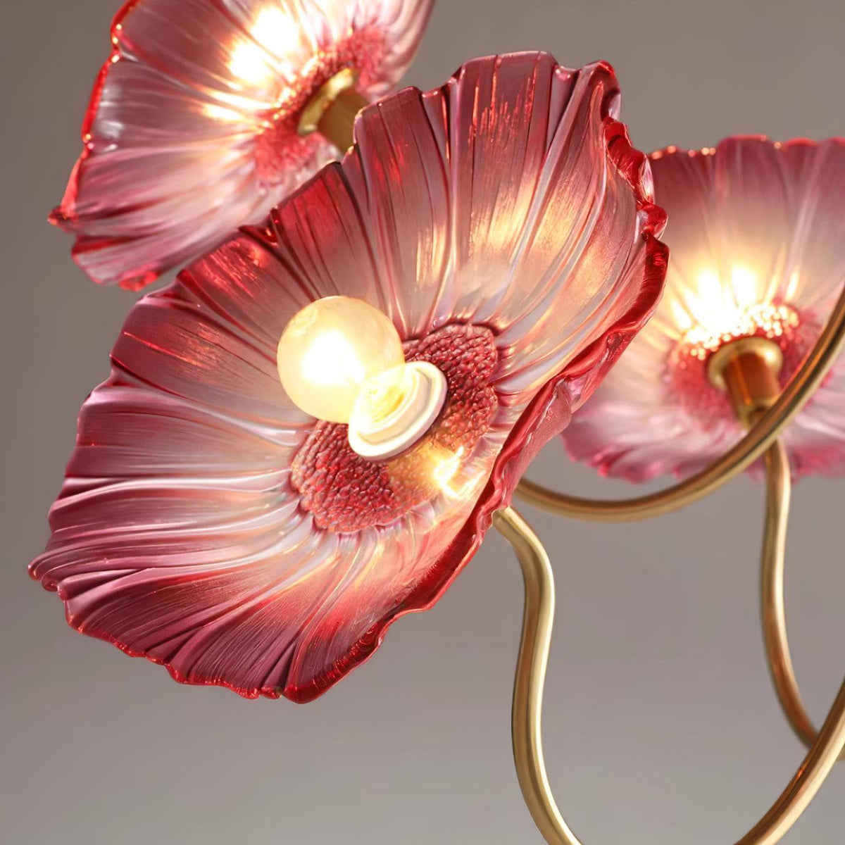 Frosted Glass Floral Pendant Light 35 in Multi-Arm Hanging Fixture Clear Pink Gold Overhead Illumination Dining Living Foyer Entry Modern In