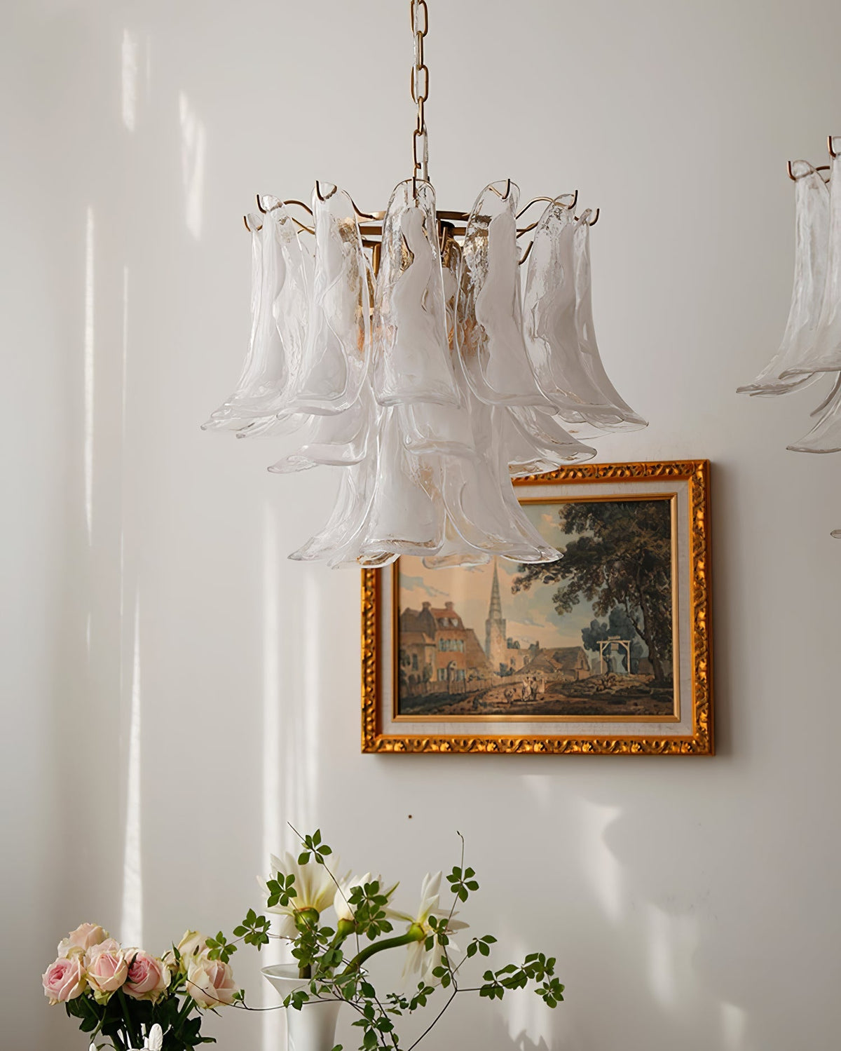 Multi-Arm Glass Pendant Light Fixture with E14 Sockets – Adjustable Height Hanging Lamp for Dining Room, Foyer & Living Room – Metal Frame w