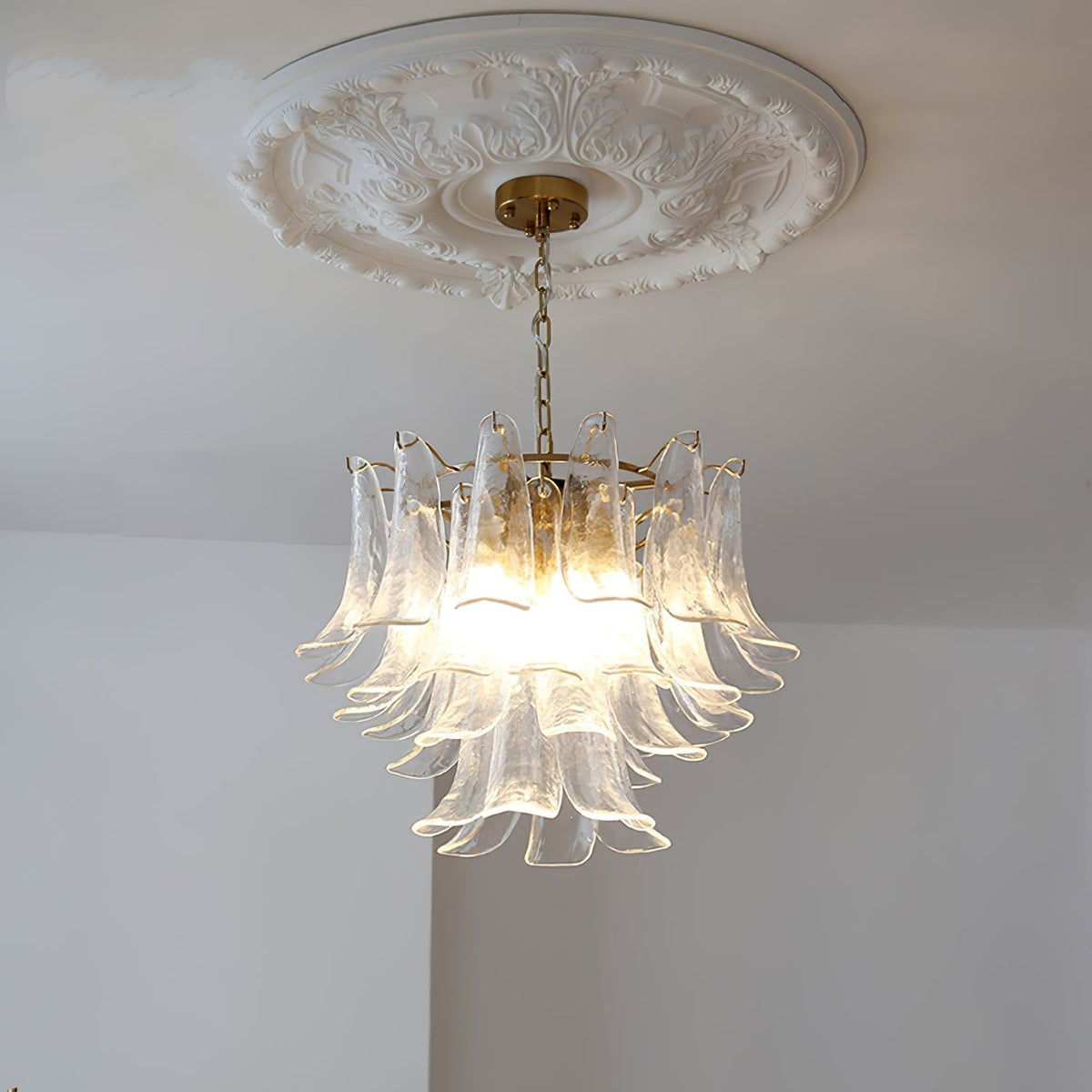 Multi-Arm Glass Pendant Light Fixture with E14 Sockets – Adjustable Height Hanging Lamp for Dining Room, Foyer & Living Room – Metal Frame w