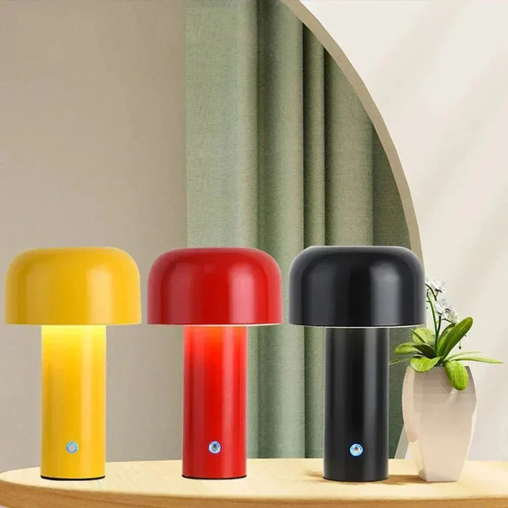 Rechargeable LED Mushroom Lamp Yellow Wireless Cordless Night Light 10 in Tall USB Bedside Accent Mood Lighting for Bedroom Living Room Offi