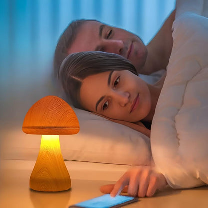 Mushroom Table Lamp - Wooden, USB-C Rechargeable LED Lights