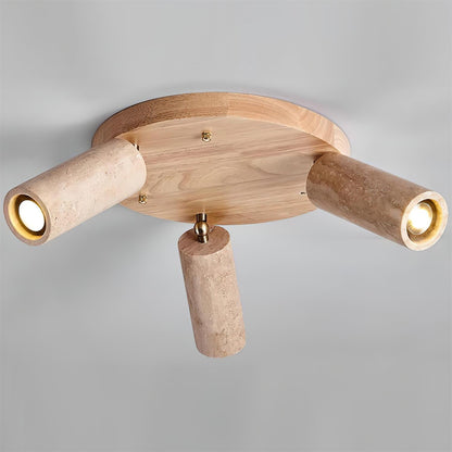Three-Head Track Light Wood Travertine Adjustable Spotlight Bar Directional Task Lighting Kitchen Island Hallway Counter Modern Stone Cylind