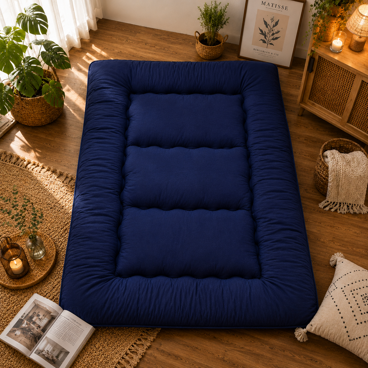 Foldable Floor Mattress 4-Inch Thick Quilted Sleeping Pad Roll-Up Guest Bed Tatami-Style Mat for Bedroom Dorm Meditation Adults Kids