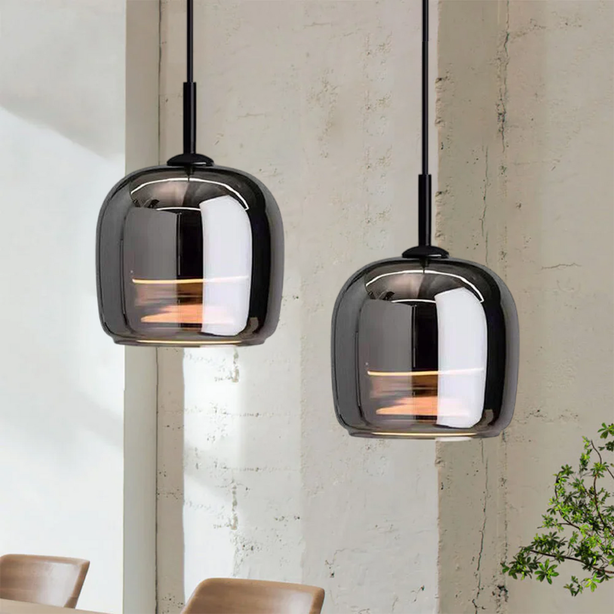 Smoky Glass Drop Ceiling Light E27 Socket Black Finish Adjustable Cord for Kitchen Island Bedroom Dining Room Scandinavian Minimal Style Hom