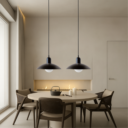 Iron Dome Pendant Light 12.6 in Adjustable Cable Warm LED Kitchen Island Dining Room Overhead Fixture Modern Two-Tone Hanging Lamp for Conte