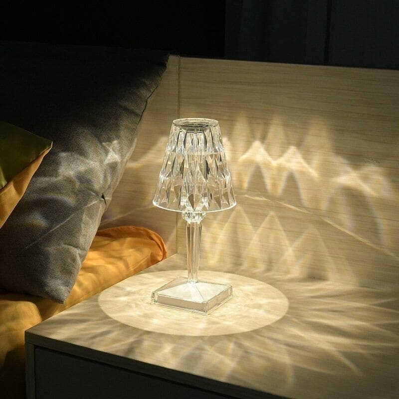 Cordless Touch-Dimming Crystal Lamp with 3 Brightness Settings for Nightstand Desk Reading Light Portable Rechargeable Accent Lighting