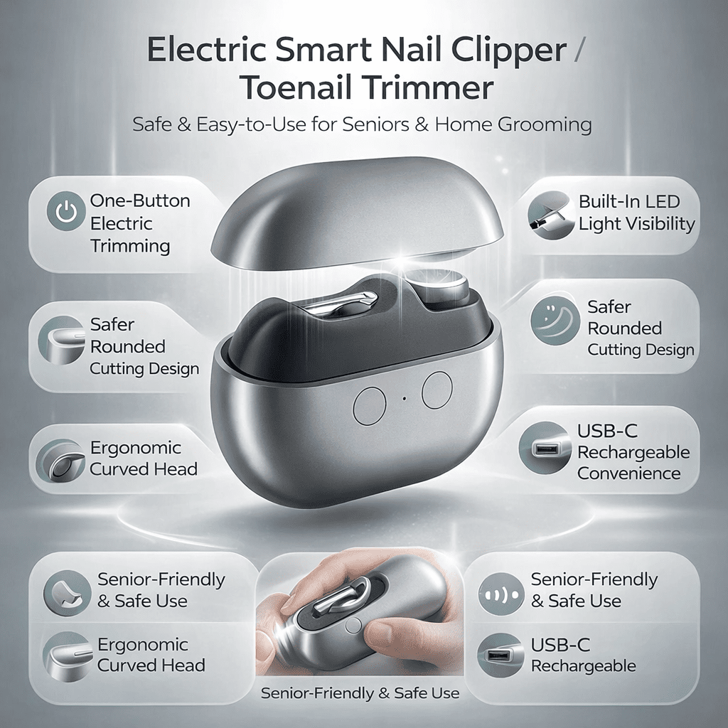 Nail Care Trimmer | Rechargeable Electric Nail Clipper with LED Light | Ergonomic Design for Effortless Grooming