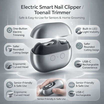 Nail Care Trimmer | Rechargeable Electric Nail Clipper with LED Light | Ergonomic Design for Effortless Grooming