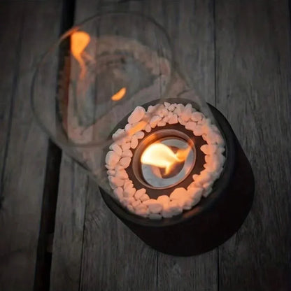 Vintage Flame Oil Lamp – Classic Tabletop Lantern with Glass Hurricane Shade for Dining Room & Living Room Ambiance