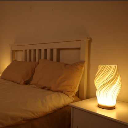 Sculptural Glass Accent Lamp with Dimmable LED | Wavy Organic Design for Bedside & Living Room Tables | E14 Bulb Compatible