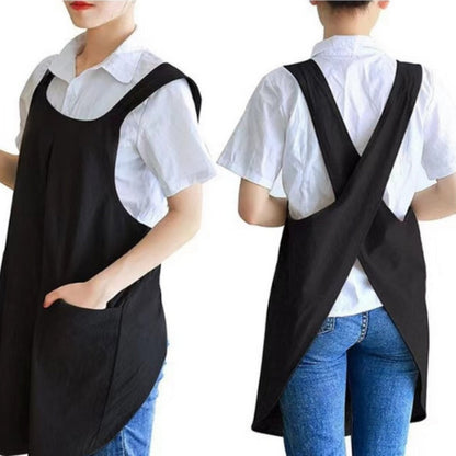 Cross-Back Cotton Apron Dress with Pockets for Kitchen, Baking & Gardening | Relaxed Fit Smock for Women | Machine Washable Crafting Coverup