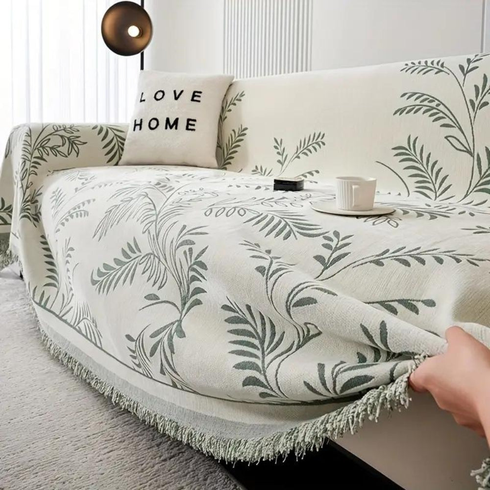 Natura Chenille Sofa Cover - Cotton Blend, Non-Slip, Stylish Tassels