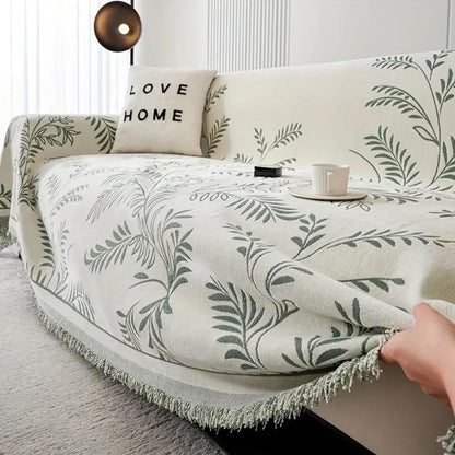 Natura Chenille Sofa Cover - Cotton Blend, Non-Slip, Stylish Tassels