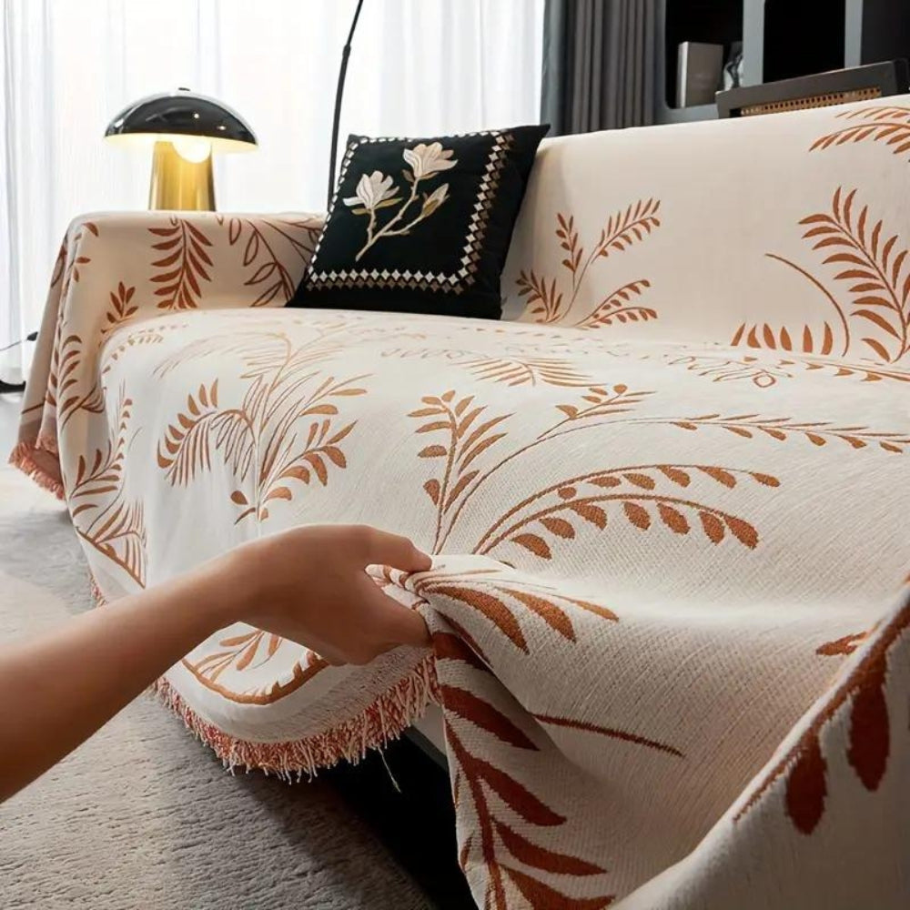 Natura Chenille Sofa Cover - Cotton Blend, Non-Slip, Stylish Tassels