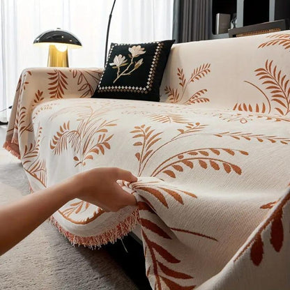Natura Chenille Sofa Cover - Cotton Blend, Non-Slip, Stylish Tassels
