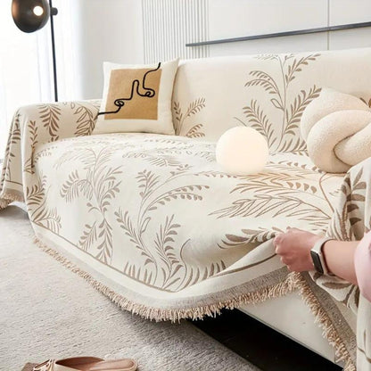 Natura Chenille Sofa Cover - Cotton Blend, Non-Slip, Stylish Tassels