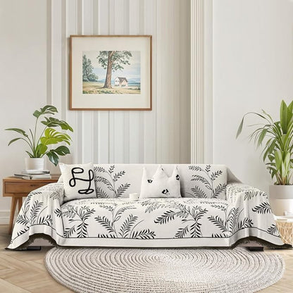 Natura Chenille Sofa Cover - Cotton Blend, Non-Slip, Stylish Tassels
