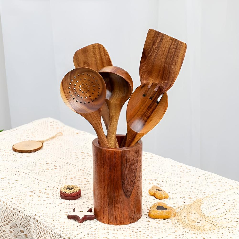 Natura Utensil Holder - Lightweight Natural Wood, Frosted Finish