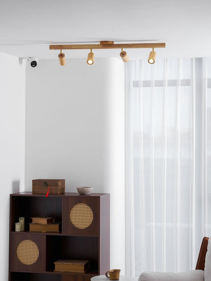 Multi-Head Track Spotlight with Wooden Shades for Kitchen, Dining Room & Living Room | Adjustable LED Rail Fixture | Rustic Farmhouse Ceilin