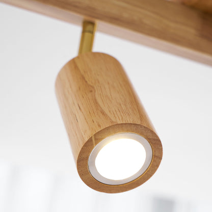 Multi-Head Track Spotlight with Wooden Shades for Kitchen, Dining Room & Living Room | Adjustable LED Rail Fixture | Rustic Farmhouse Ceilin