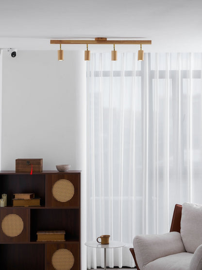 Multi-Head Track Spotlight with Wooden Shades for Kitchen, Dining Room & Living Room | Adjustable LED Rail Fixture | Rustic Farmhouse Ceilin
