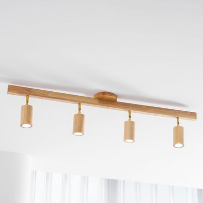 Multi-Head Track Spotlight with Wooden Shades for Kitchen, Dining Room & Living Room | Adjustable LED Rail Fixture | Rustic Farmhouse Ceilin