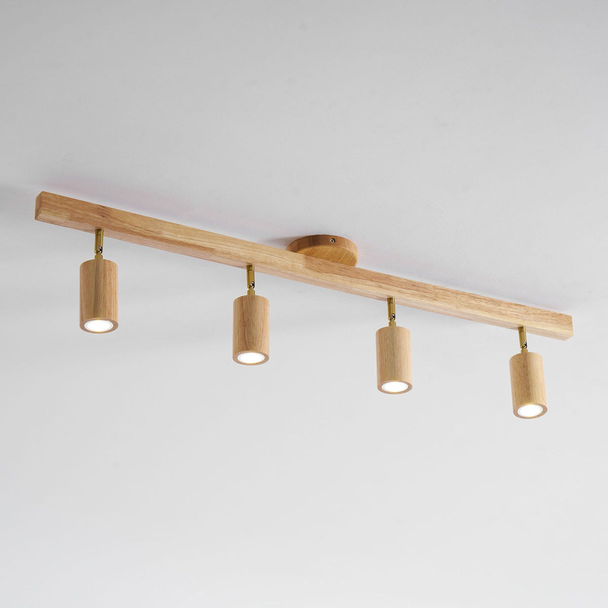 Multi-Head Track Spotlight with Wooden Shades for Kitchen, Dining Room & Living Room | Adjustable LED Rail Fixture | Rustic Farmhouse Ceilin