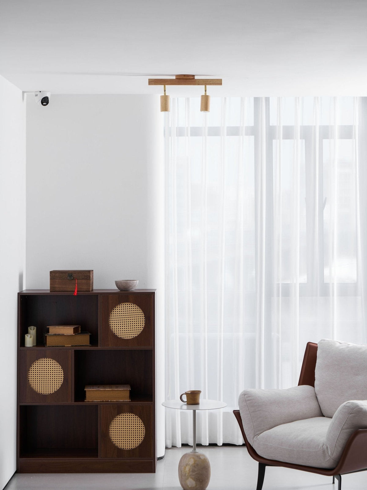 Multi-Head Track Spotlight with Wooden Shades for Kitchen, Dining Room & Living Room | Adjustable LED Rail Fixture | Rustic Farmhouse Ceilin
