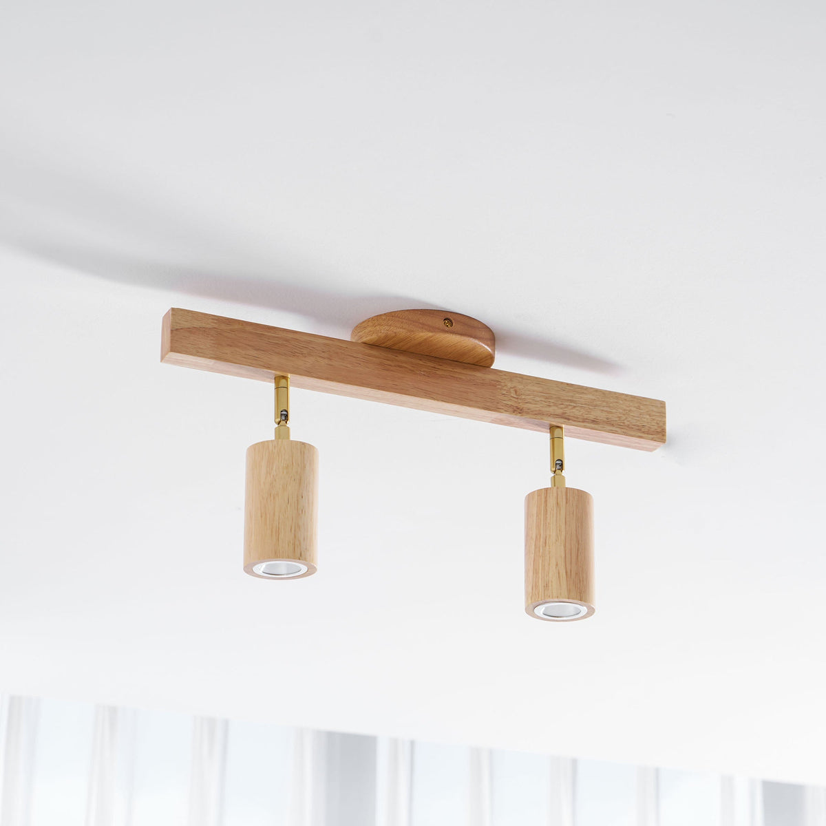 Multi-Head Track Spotlight with Wooden Shades for Kitchen, Dining Room & Living Room | Adjustable LED Rail Fixture | Rustic Farmhouse Ceilin