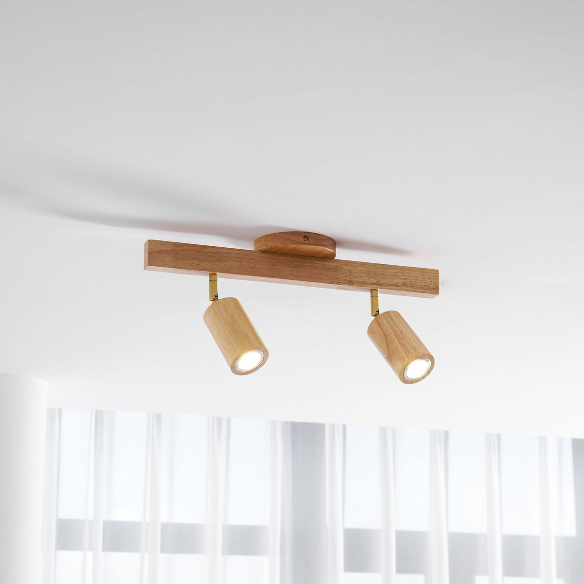 Multi-Head Track Spotlight with Wooden Shades for Kitchen, Dining Room & Living Room | Adjustable LED Rail Fixture | Rustic Farmhouse Ceilin