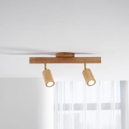 Multi-Head Track Spotlight with Wooden Shades for Kitchen, Dining Room & Living Room | Adjustable LED Rail Fixture | Rustic Farmhouse Ceilin